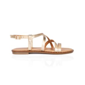 Estoyo Gold Leather Strappy Sandals for Women
