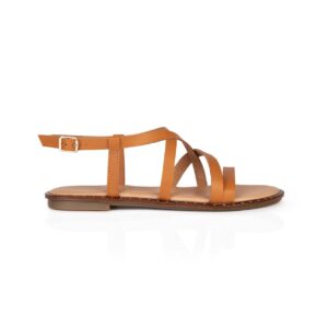 Estoyo Tan Leather Strappy Sandals for Women