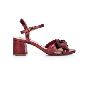 Estoyo Burgundy Metallic Block Heel Sandals for Women