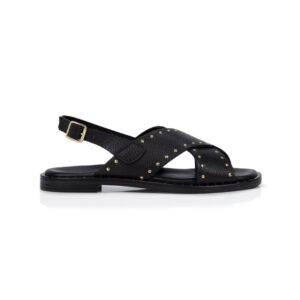 Estoyo Black Leather Studded Crossover Sandals – Stylish Women’s Summer Footwear