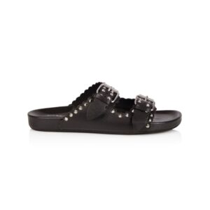 Estoyo Black Leather Studded Sandals for Women