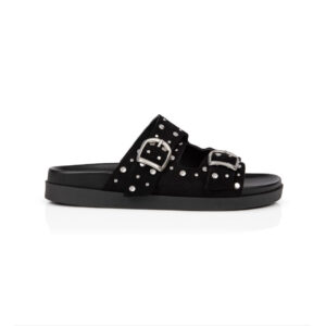 Estoyo Black Suede Studded Sandals for Women