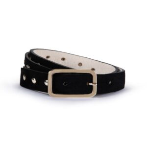 Estoyo Black Suede Studded Skinny Belt – Chic Women’s Fashion Accessory